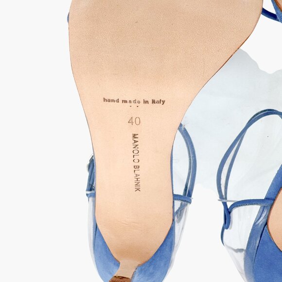 Manolo Blahnik Fersen PVC Sandals Size 40 US 10 Blue Suede High Heels Clear 105 - Picture 13 of 15